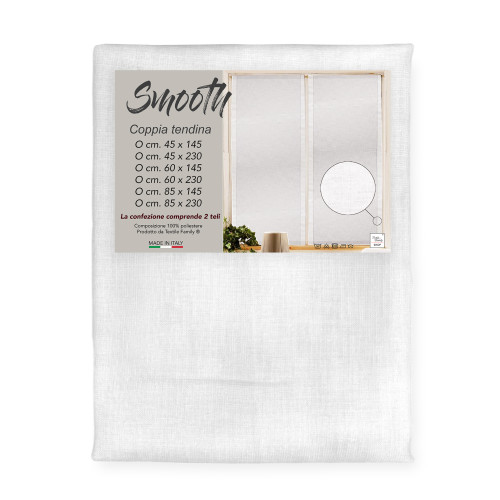 Tendina Smooth Bianco in Poliestere Liscia Tinta Unita, Confezione da 2 Teli, Semitrasparente, Made in Italy